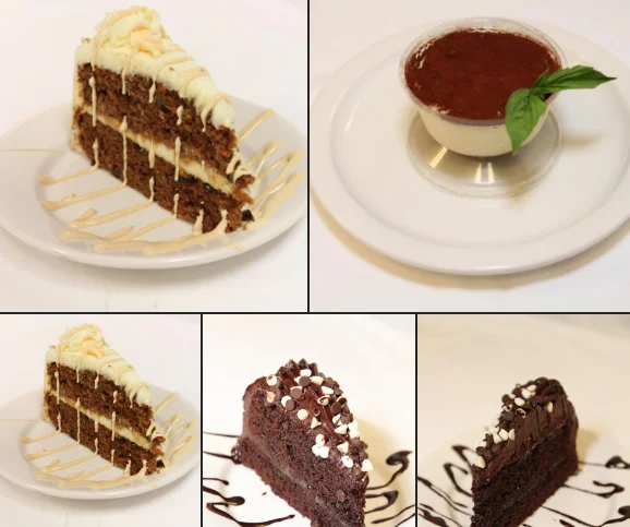Decadent chocolate cake and tiramisu desserts