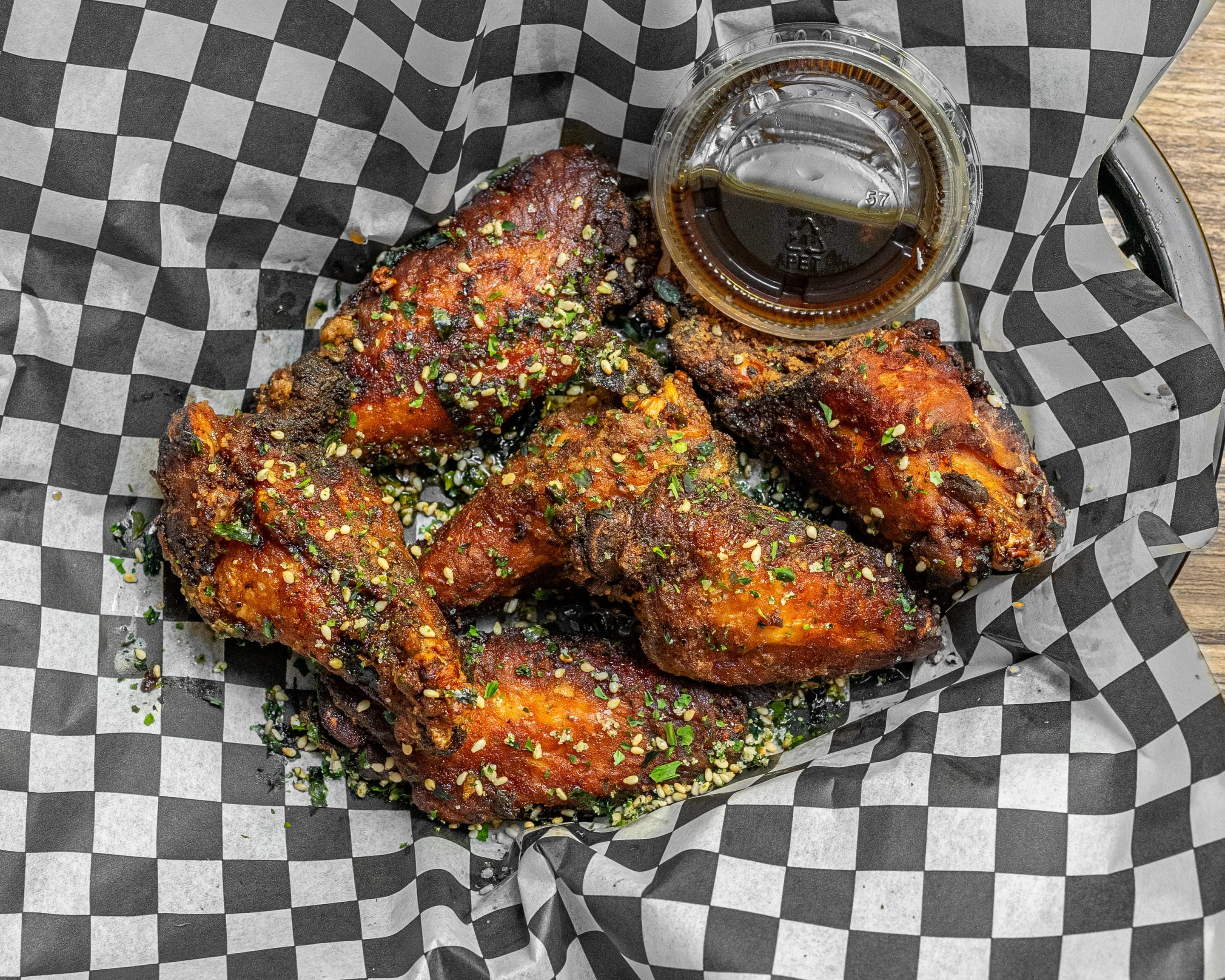 Crispy Korean fried chicken wings with dipping sauce