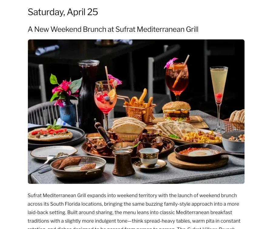 A New Weekend Brunch at Sufrat Mediterranean Grill