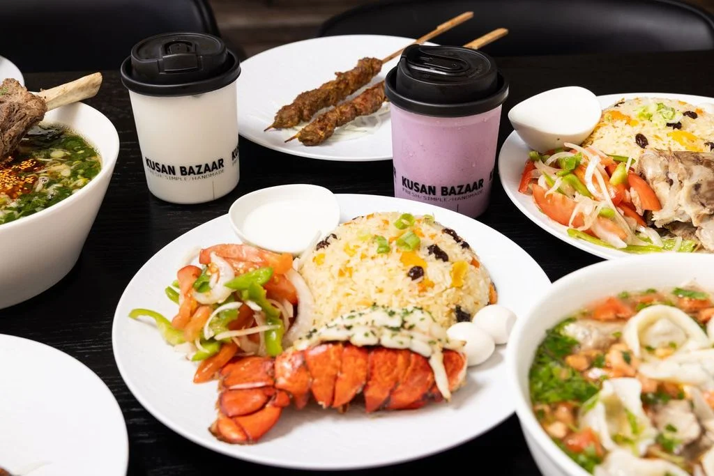 Delicious seafood platter featuring lobster and rice
