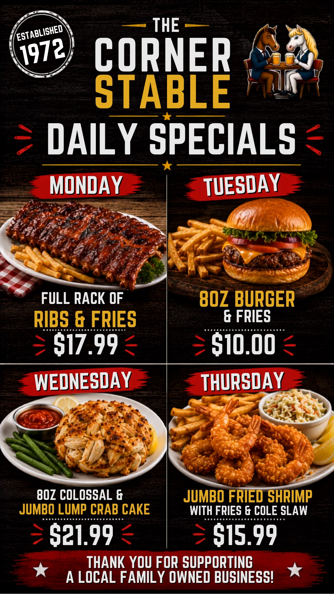 Daily specials menu at a family-owned restaurant