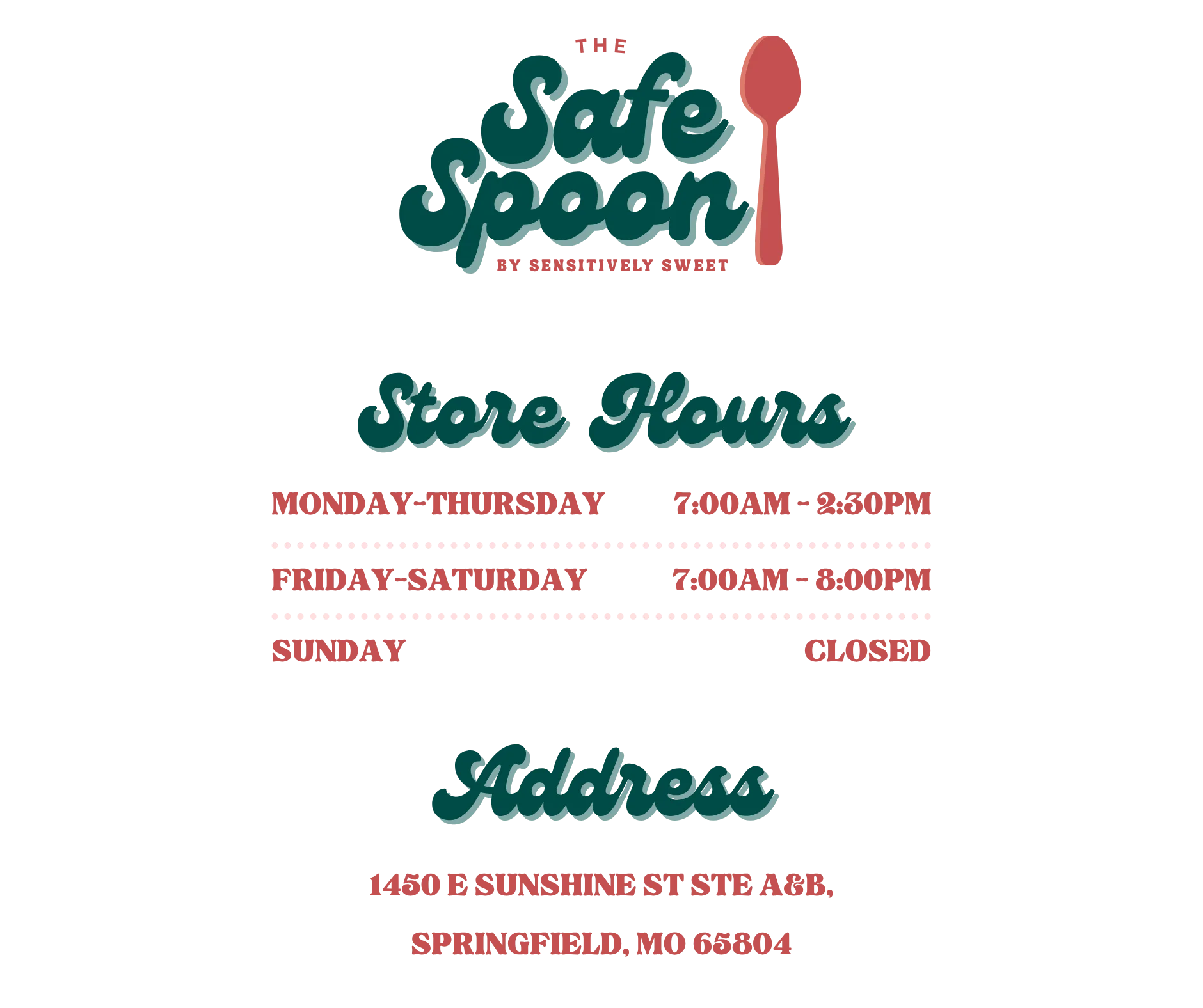 Store hours and address for The Safe Spoon restaurant in Springfield, MO
