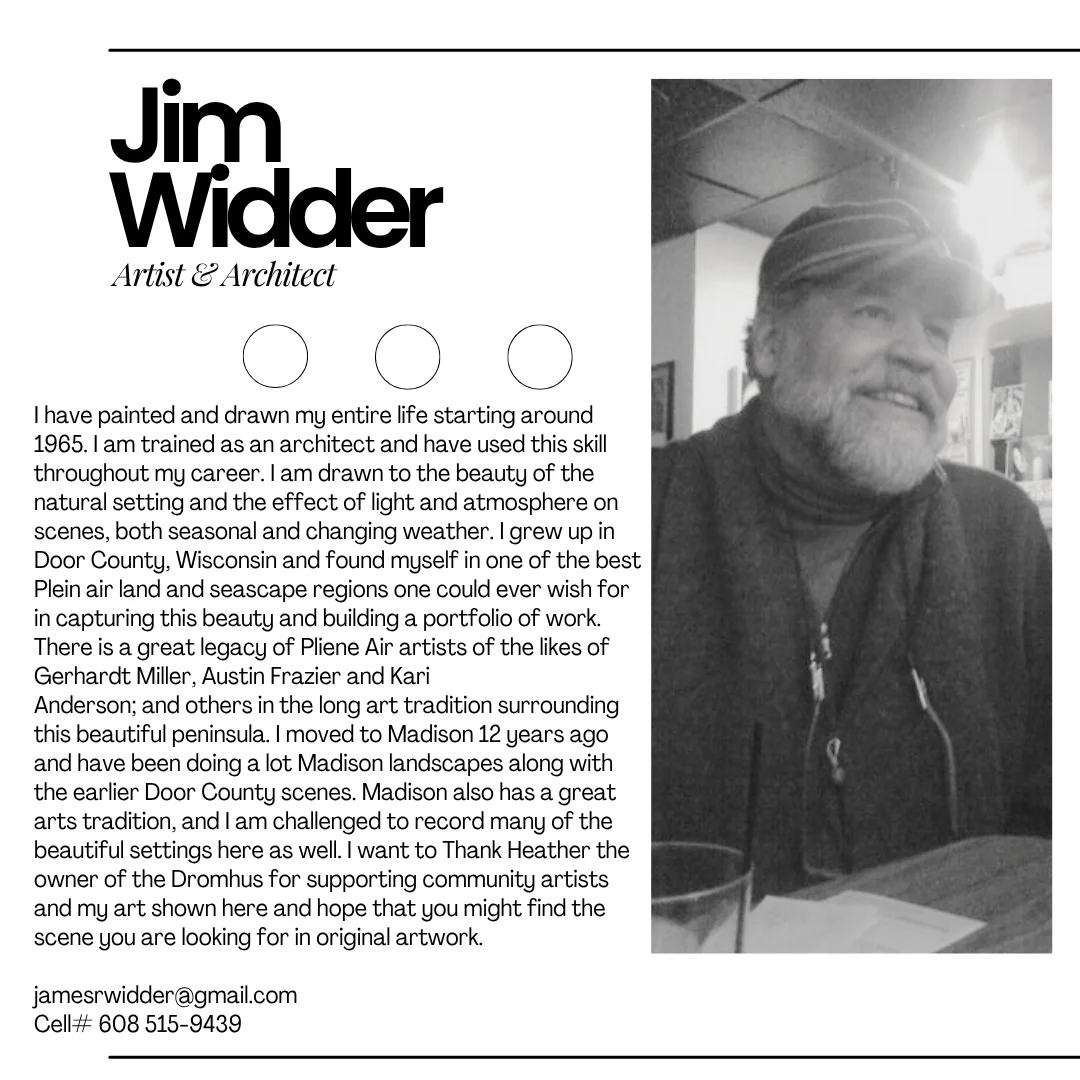 Artist Jim Widder in a cozy studio setting