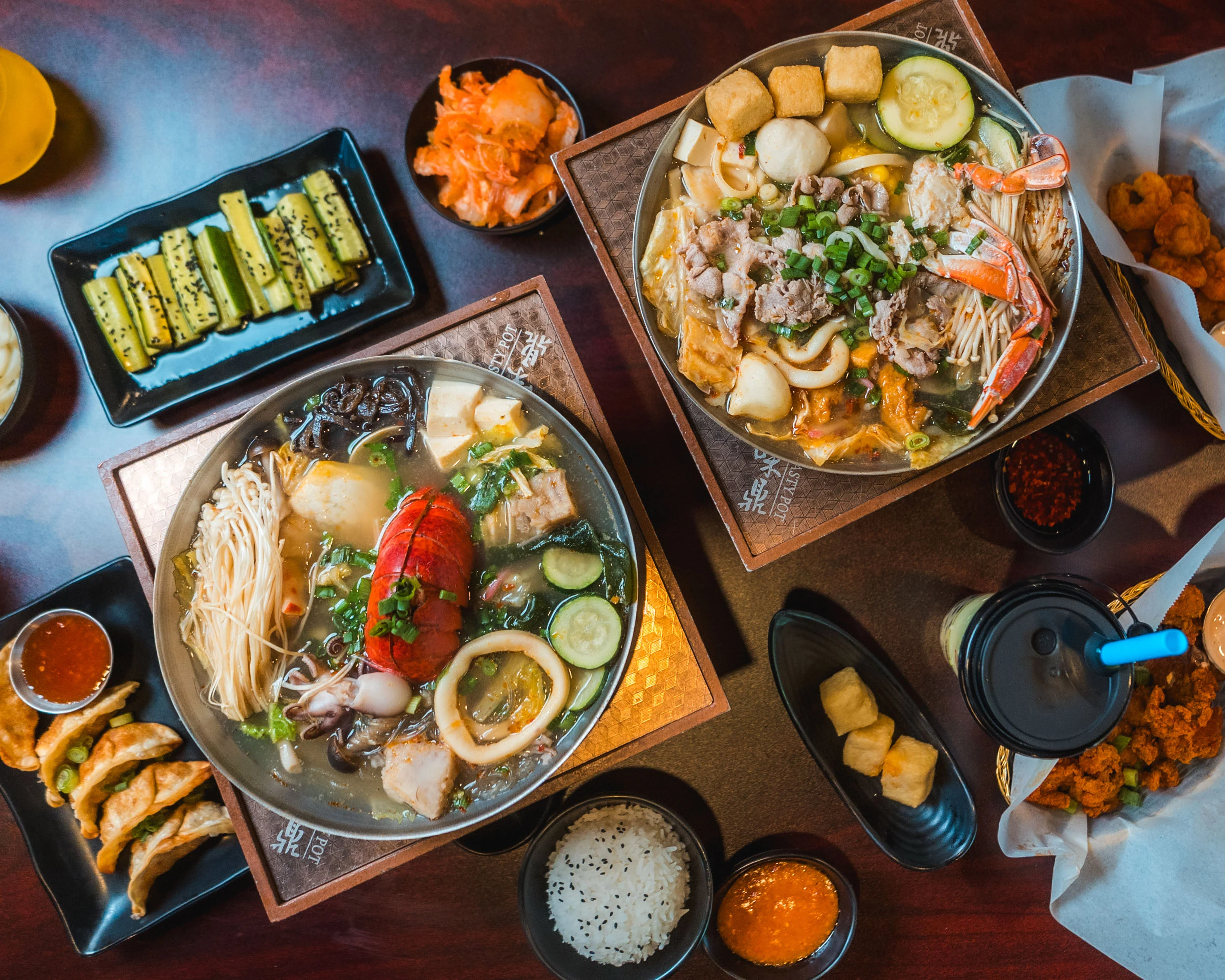 Delicious Korean hot pot with seafood and vegetables