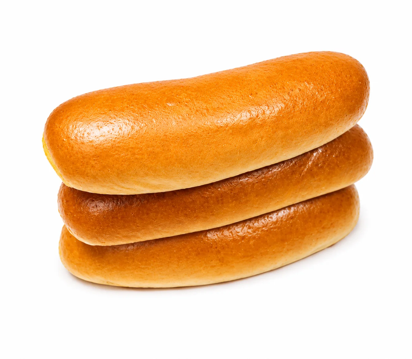 Three golden-brown bread rolls stacked together.