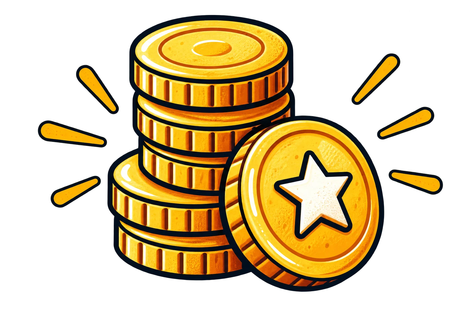 Illustrated stack of golden coins with a star emblem