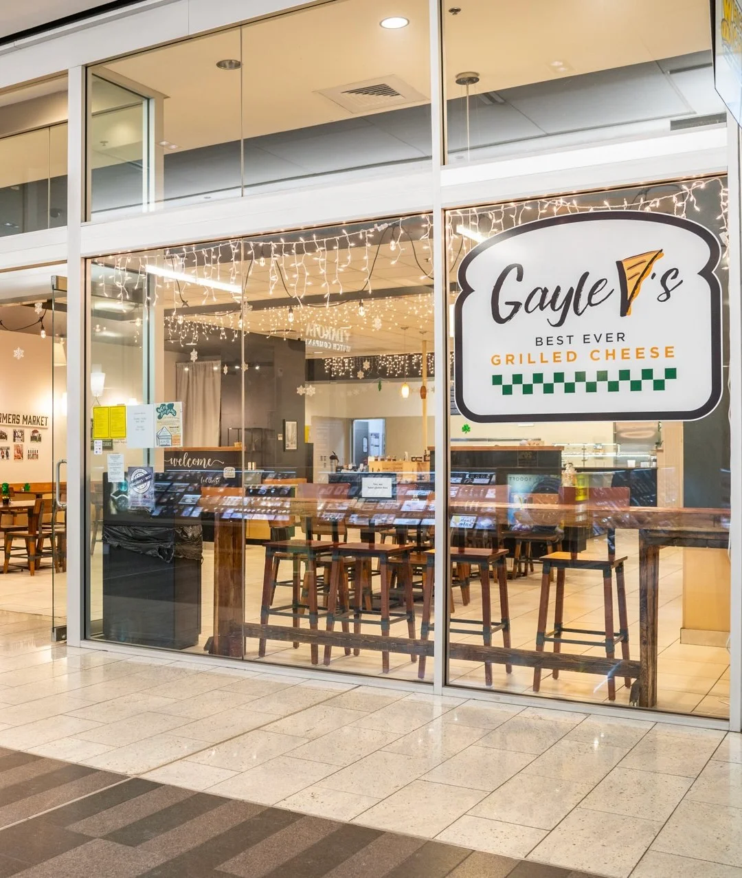 Cozy restaurant exterior featuring grilled cheese specialty