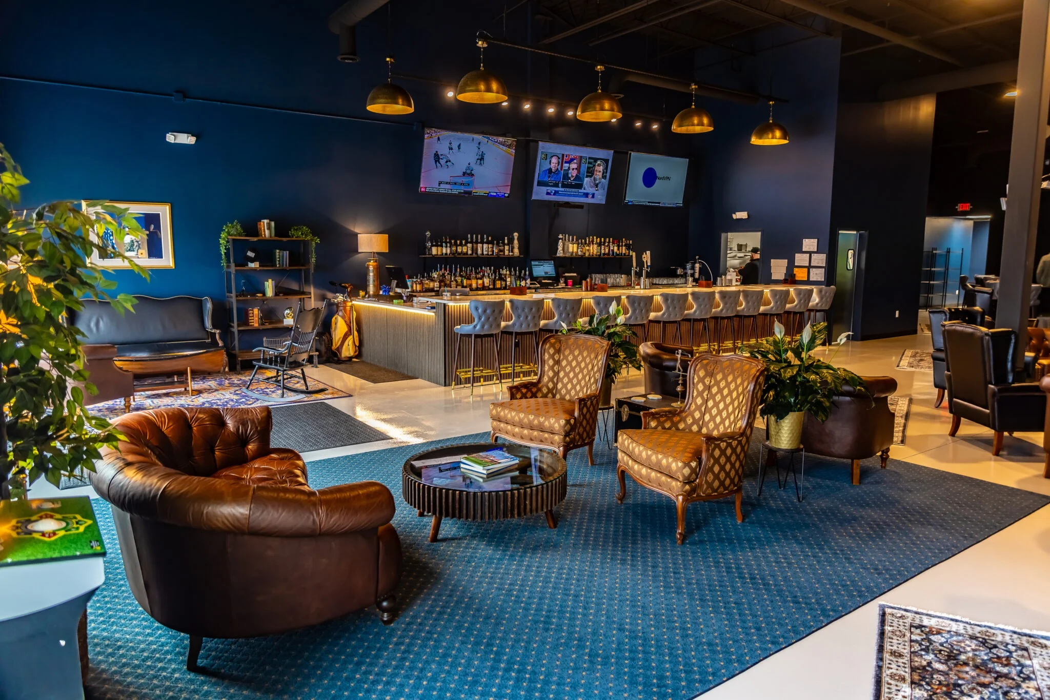 Stylish bar interior with cozy seating and modern decor