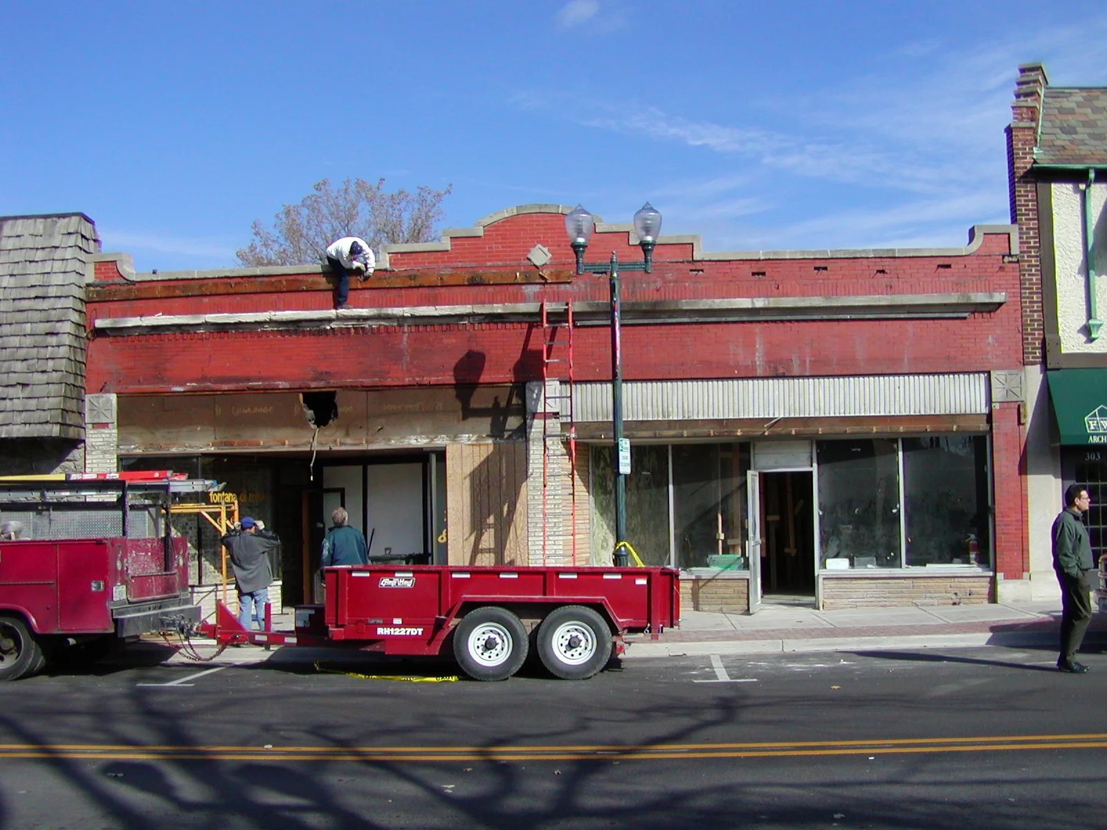 Building renovation in progress on a historic street