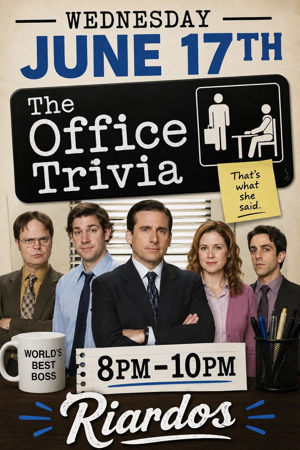 Trivia night poster for The Office at Riardos