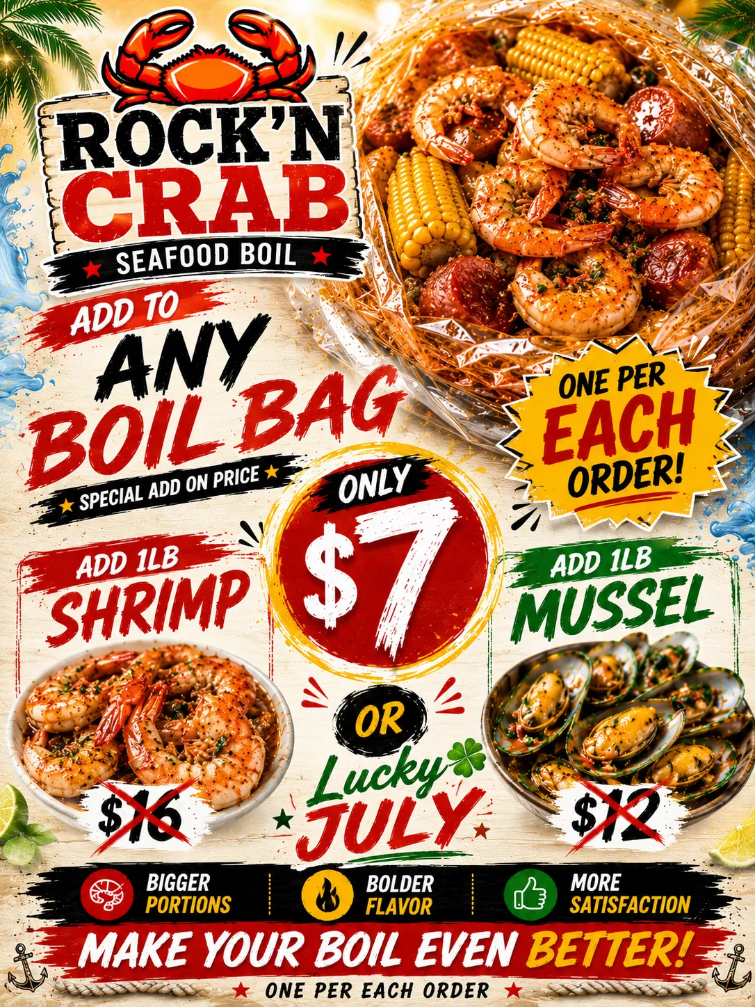 Seafood boil featuring crawfish, snow crab, and shrimp