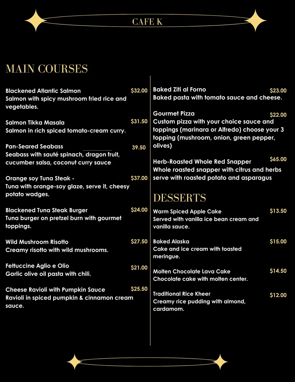 K Menu Cafe K