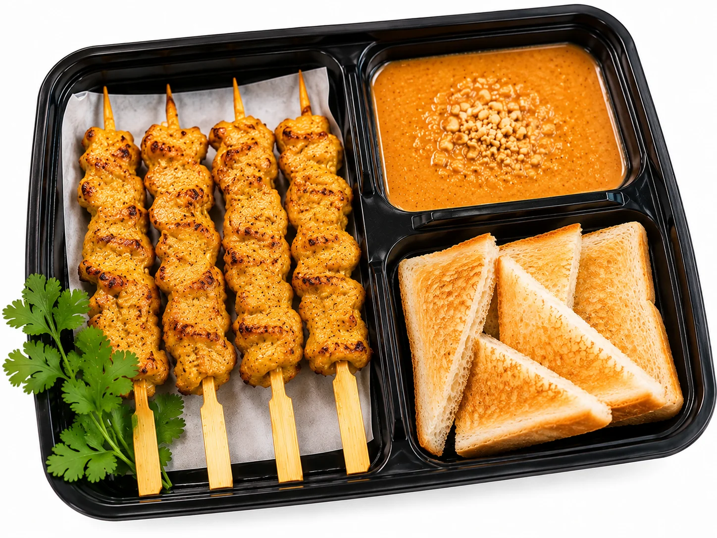 4 Chicken Satay Skewer with 2 toast bread