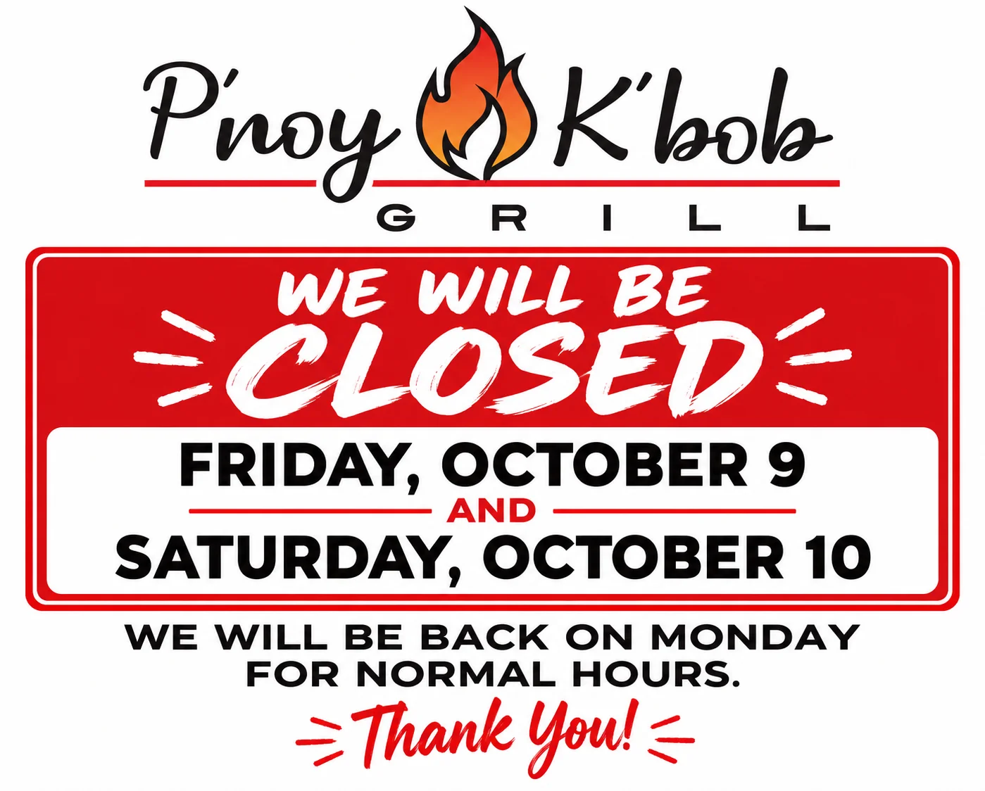 Closed restaurant announcement for Tree City Festival in Greensburg, IN