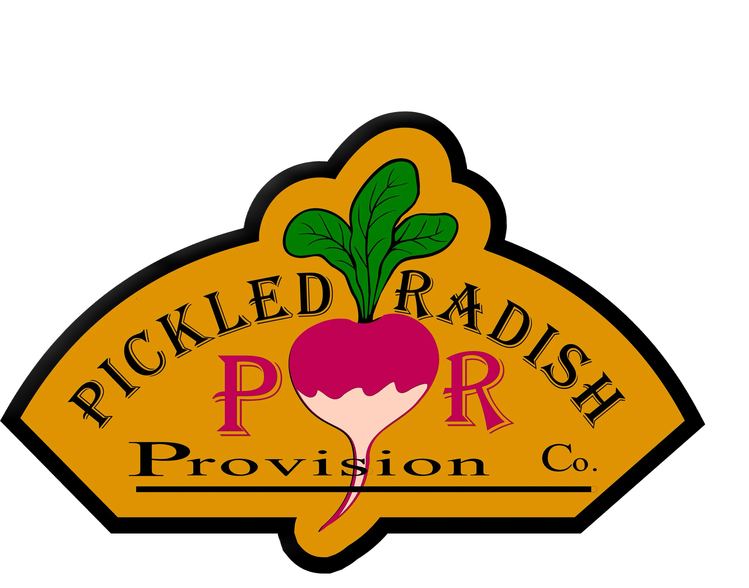 Logo of Pickled Radish Provision Co. featuring a radish illustration