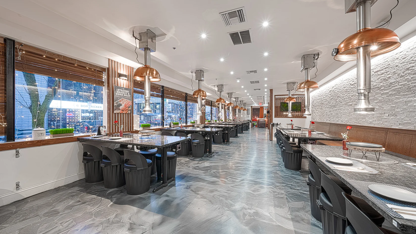 Modern restaurant interior with stylish decor and seating