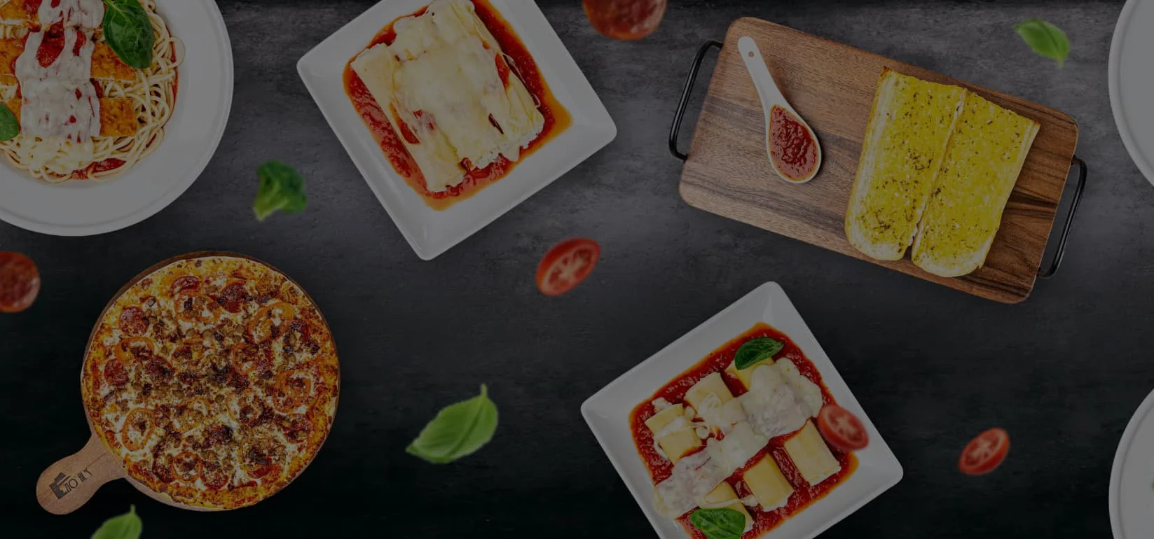 Italian pasta dishes including lasagna and spaghetti