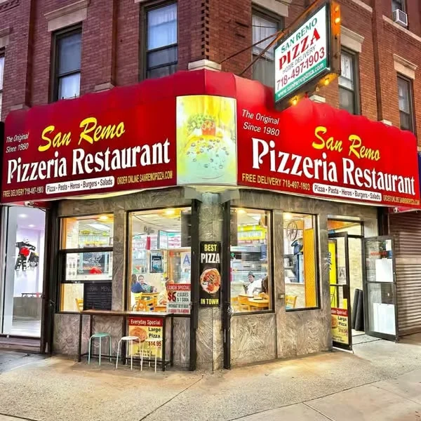 San Remo Pizzeria Restaurant storefront near Bedford-Stuyvesant