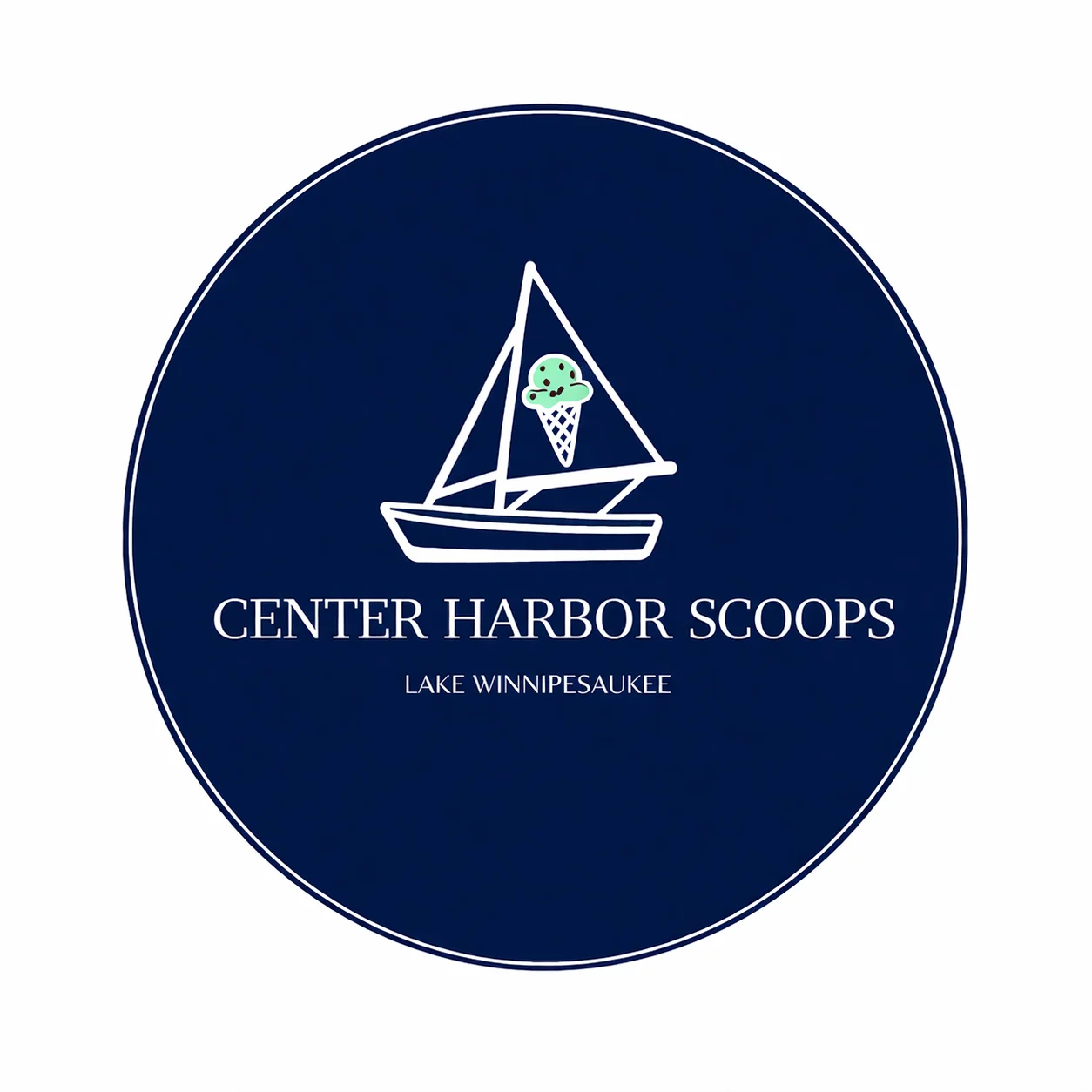 Center Harbor Scoops soft opening hours and free toppings announcement.