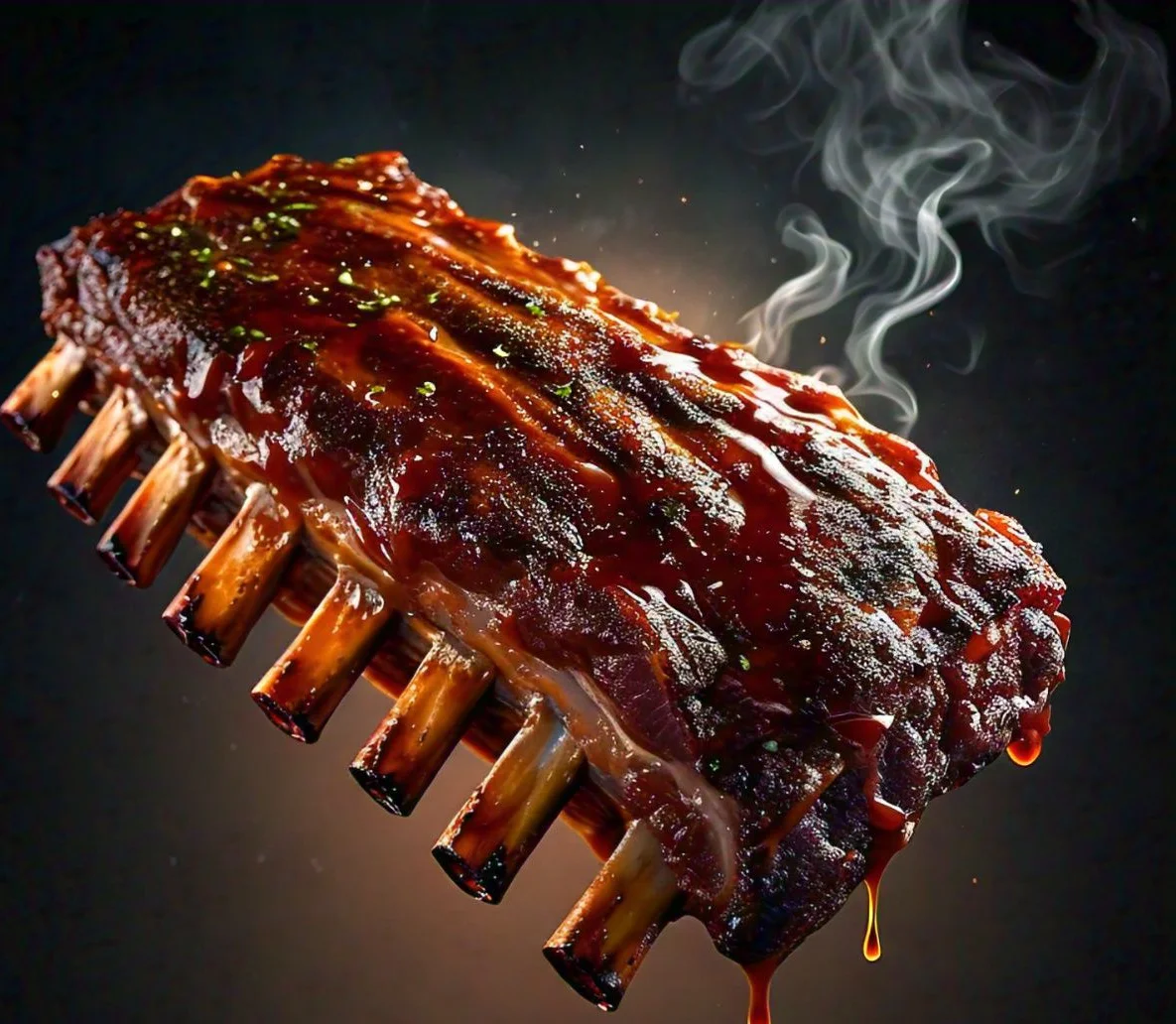 Smoky barbecue ribs glazed with sauce