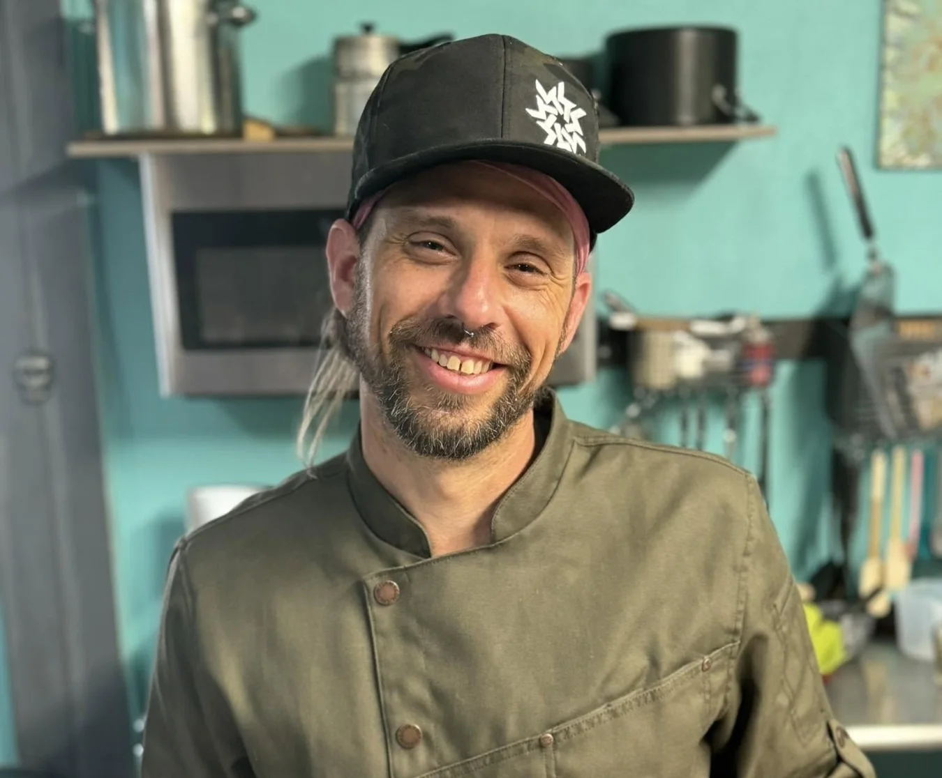 Shaun Belangia, Executive Chef and General Manager at Firetender in Manteo, NC, in the kitchen