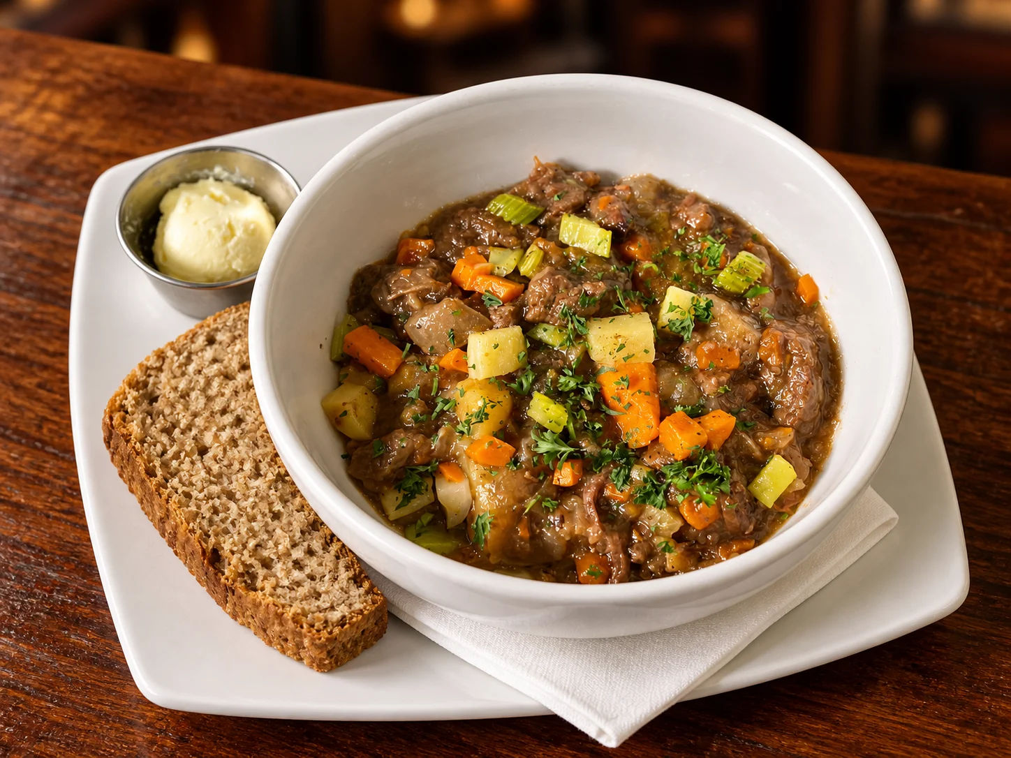 Traditional Pub Fare line Guinness Stew, Shepherd's Pie, Corned Beef & Cabbage, Chicken Pot Pie and Fish & Ships