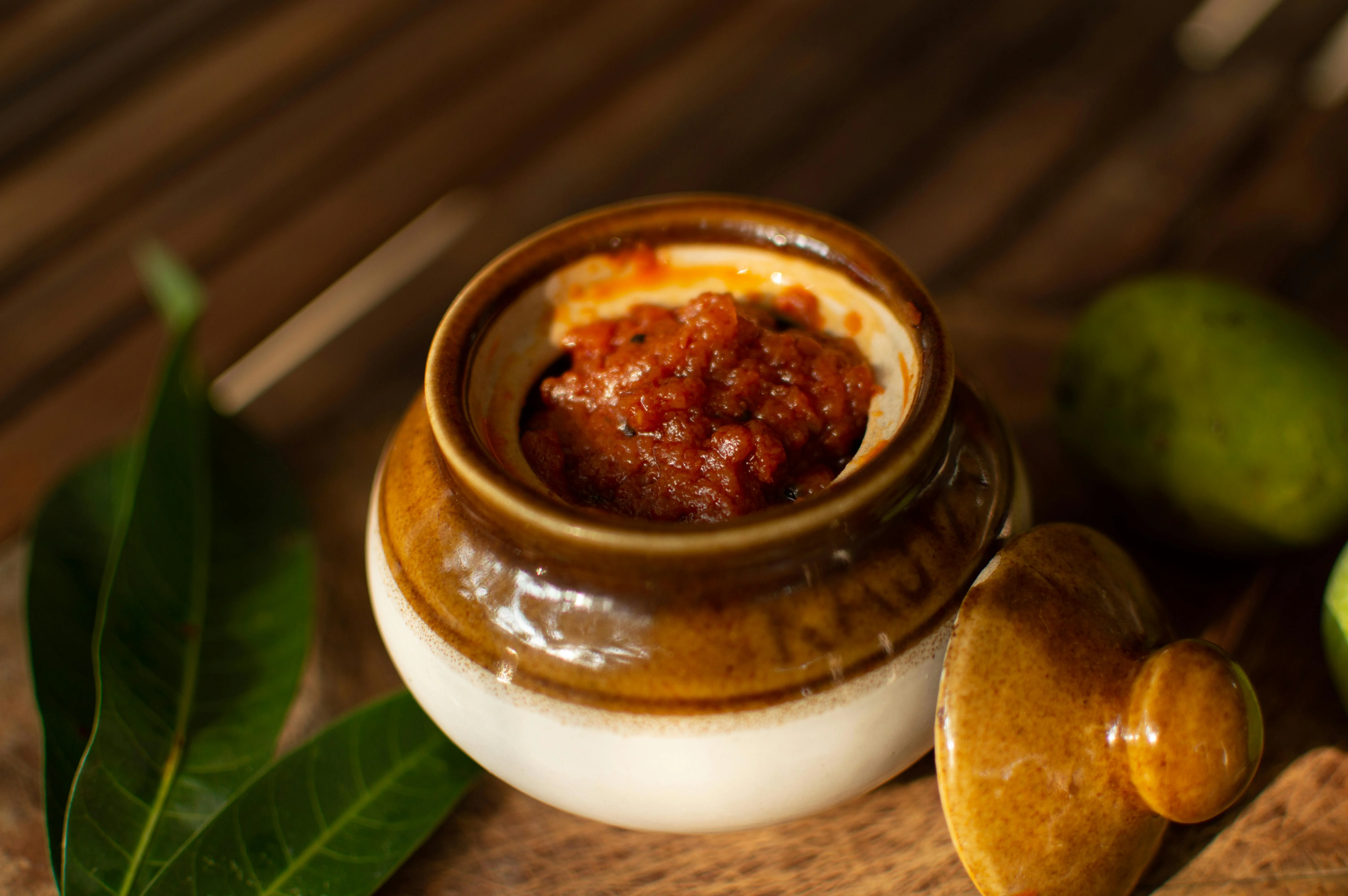Spicy Indonesian sambal in a traditional clay pot