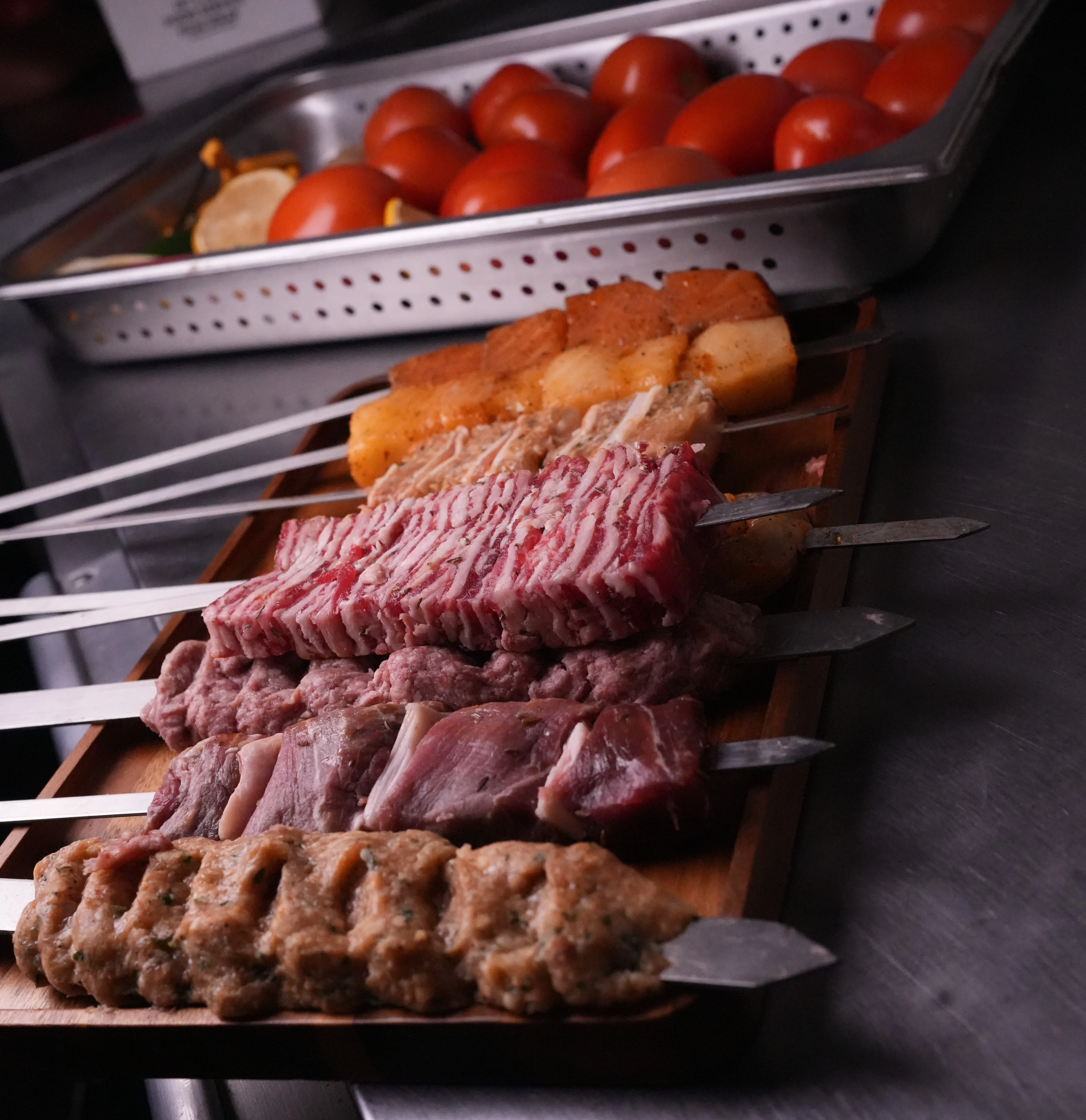 Uncooked marinated lamb and chicken skewers - Uzbek shashlik at Samarkand Nights