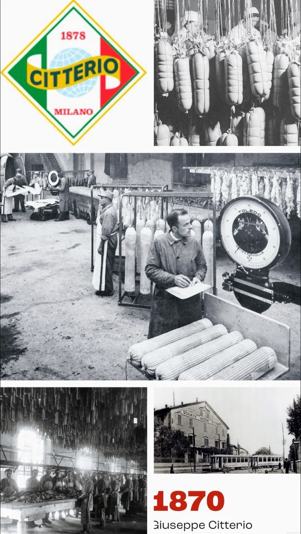 Historical images of Citterio's Italian salami production