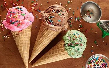 Colorful ice cream cones with sprinkles, a classic summer treat