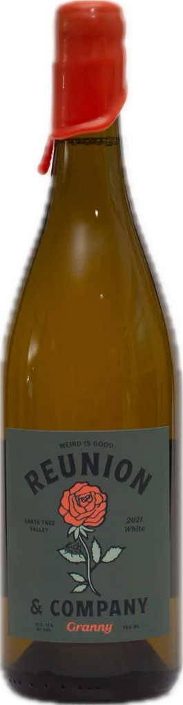 2021 Reunion & Company white wine bottle with rose design