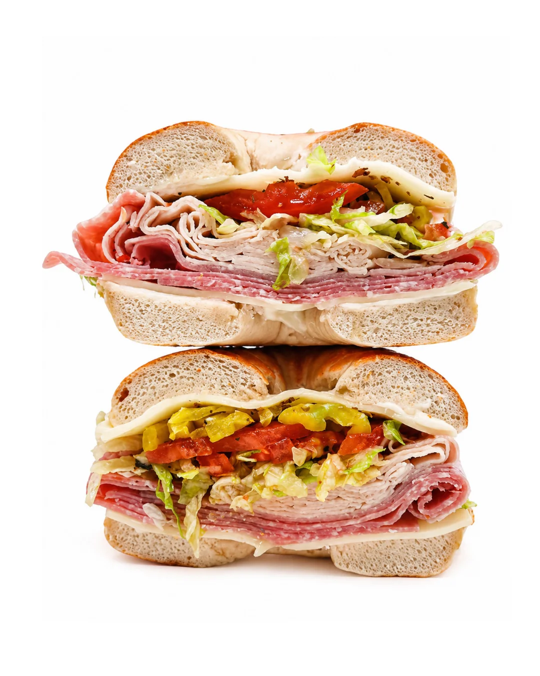 Italian deli sandwich with savory meats, cheese, and fresh toppings at Nosh, a lunch spot in Hilton Head.