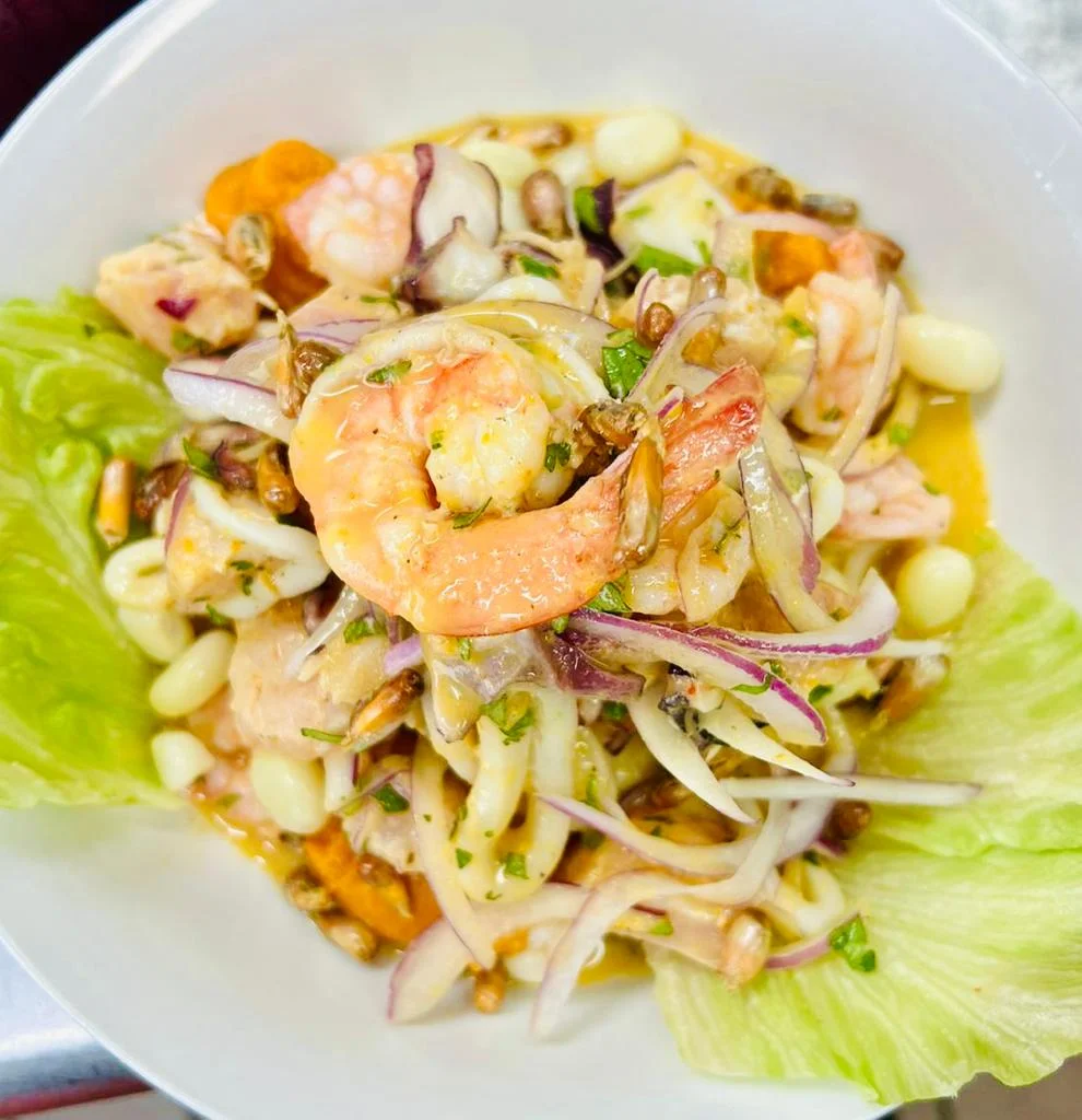 Peruvian ceviche with shrimp and mixed seafood