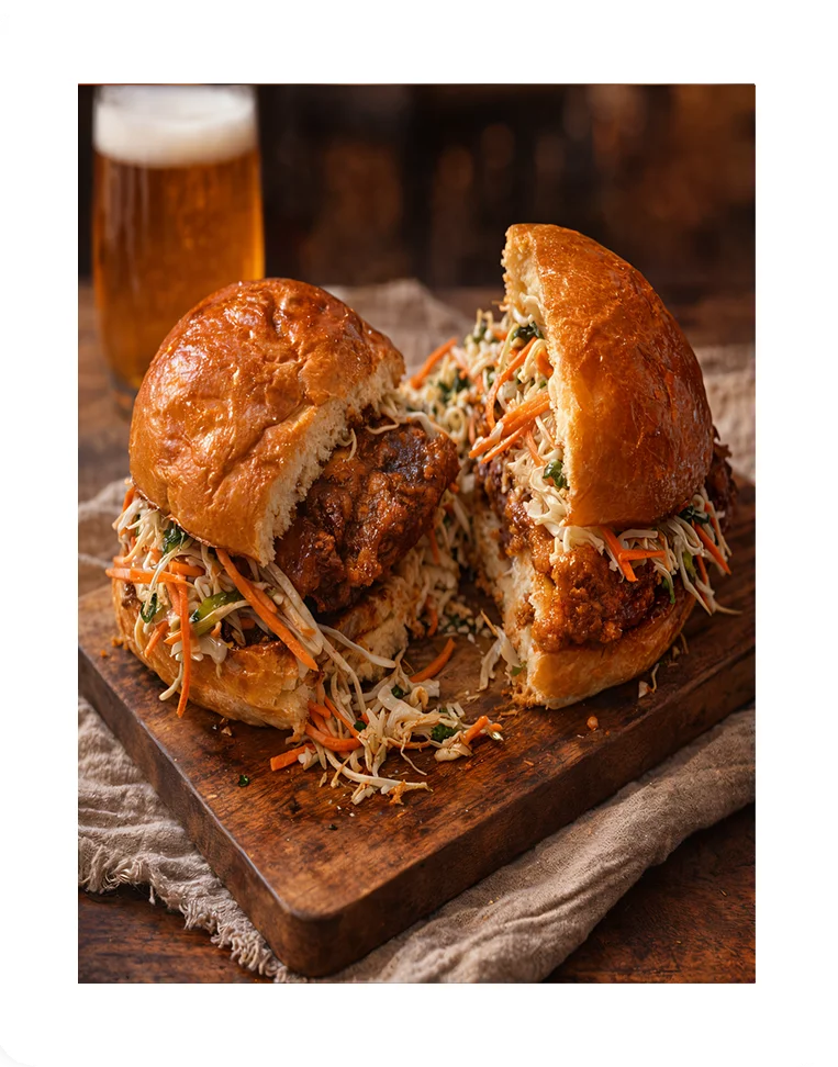 Southern fried chicken sandwich with coleslaw
