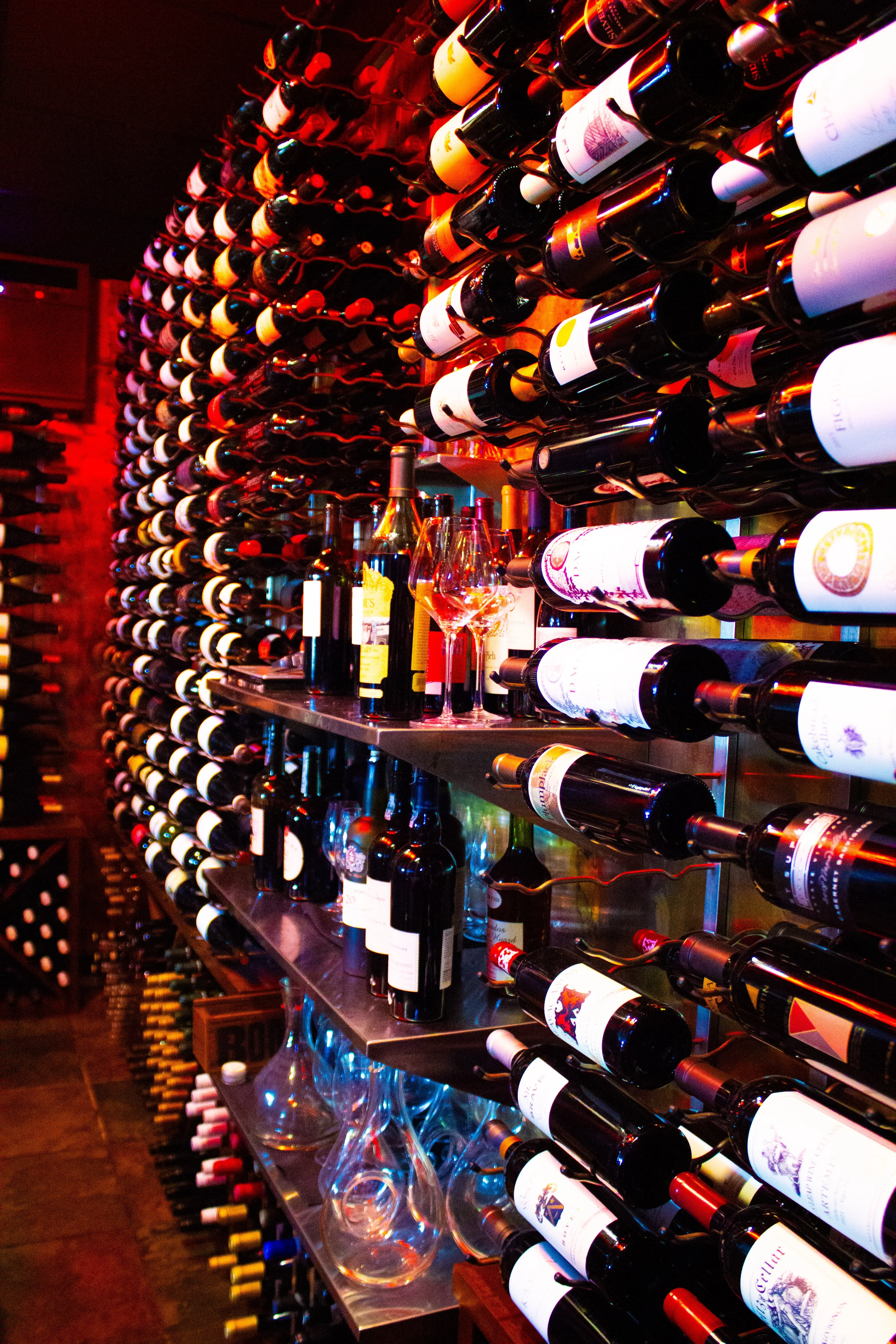 Wine display in a modern restaurant cellar