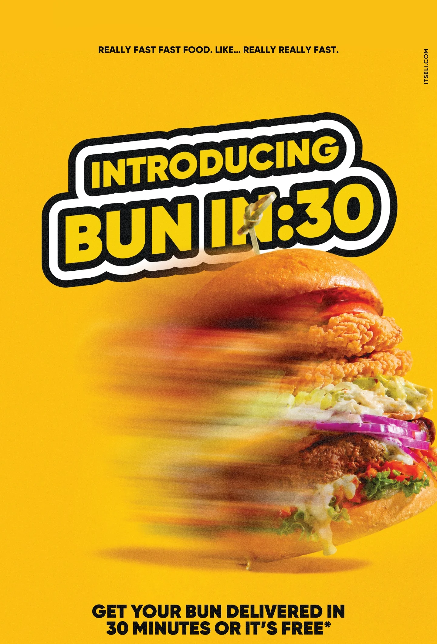 Promotional poster for Bun delivery in 30 minutes or it's free.