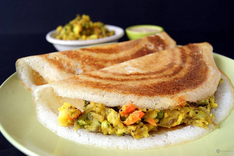 South Indian masala dosa with spiced potato filling