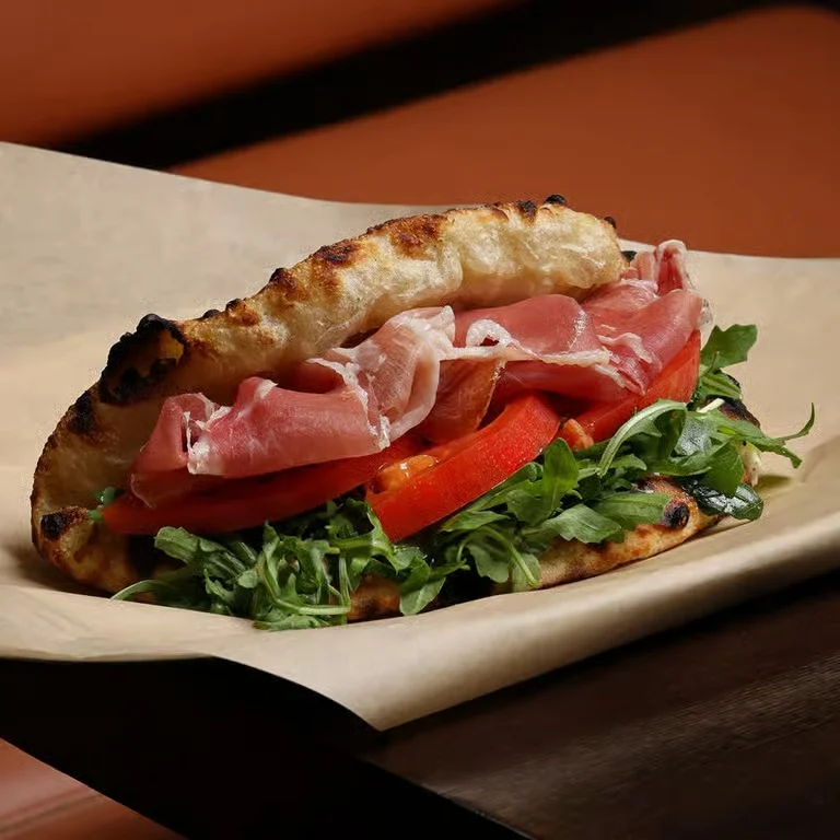 Italian prosciutto sandwich on flatbread