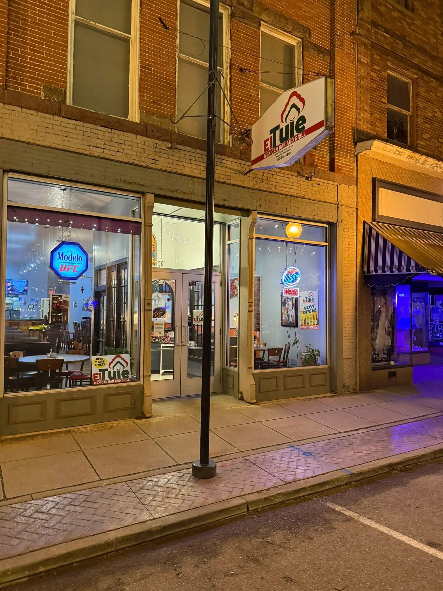 Exterior view of El Tule Mexican Bar and Grill at night