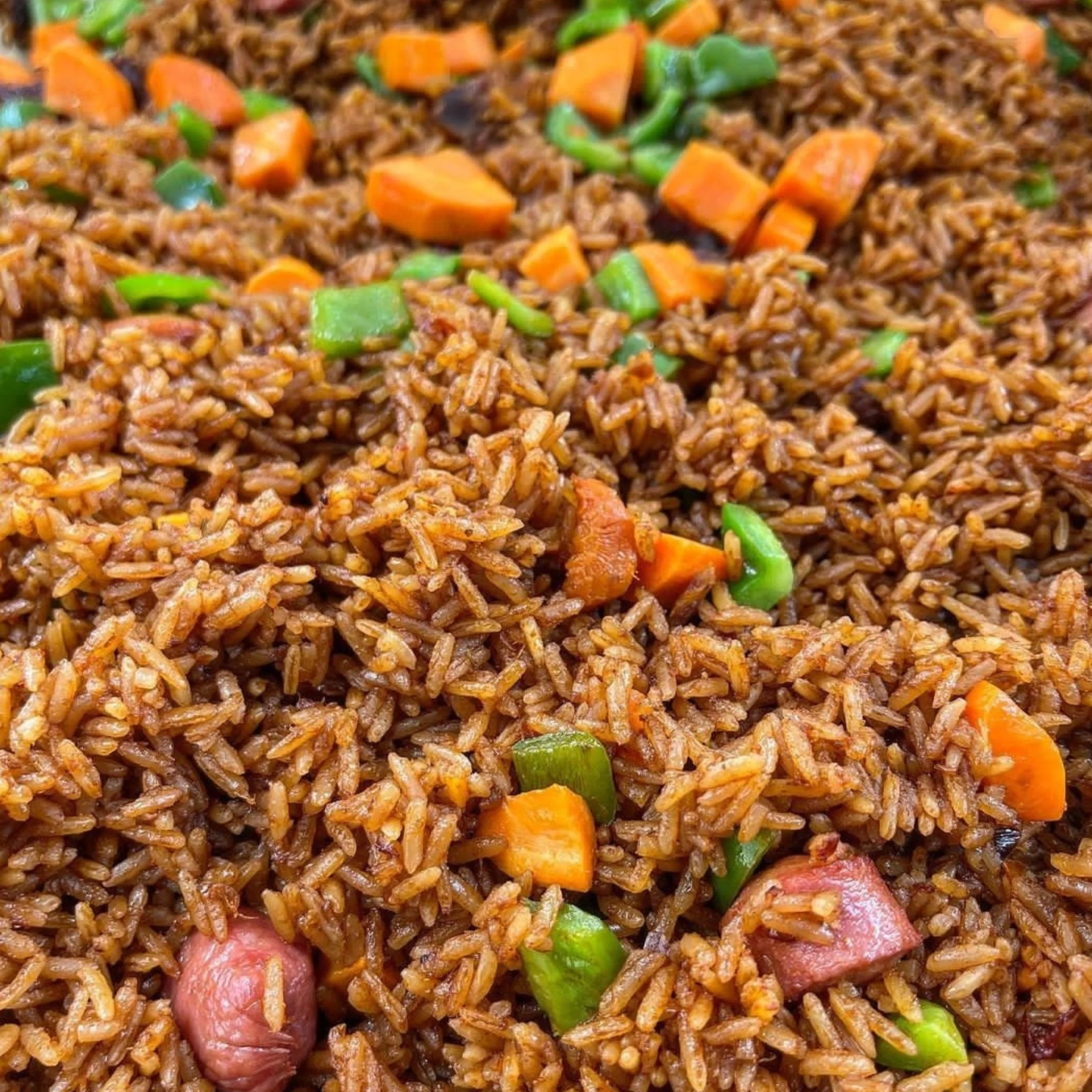 Nigerian jollof rice with colorful vegetables
