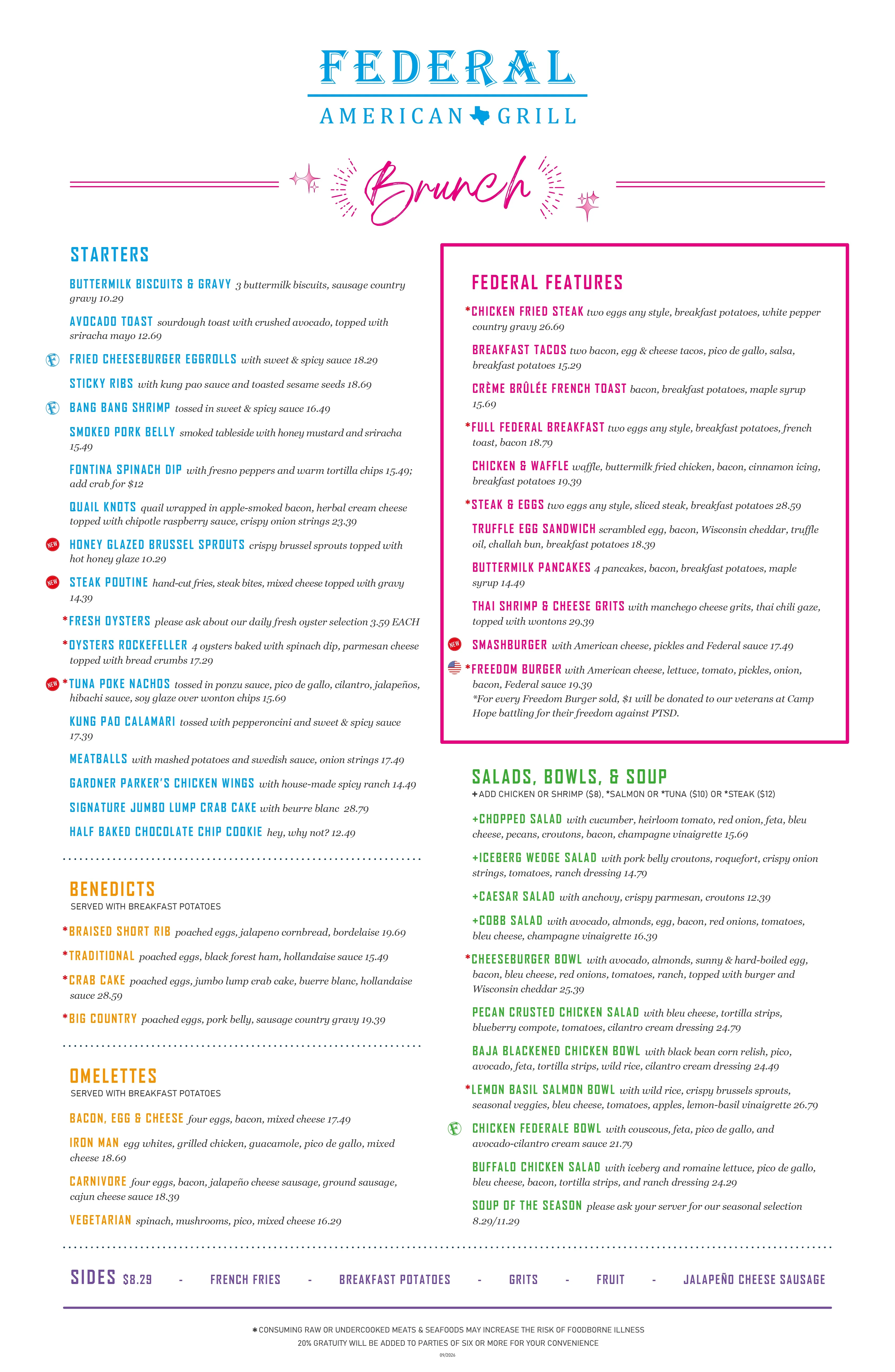 Brunch menu featuring a variety of delicious dishes and drinks.