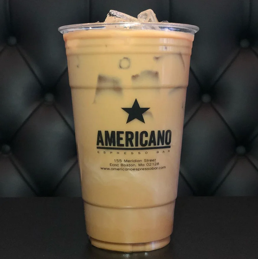 Iced Americano coffee in a clear cup