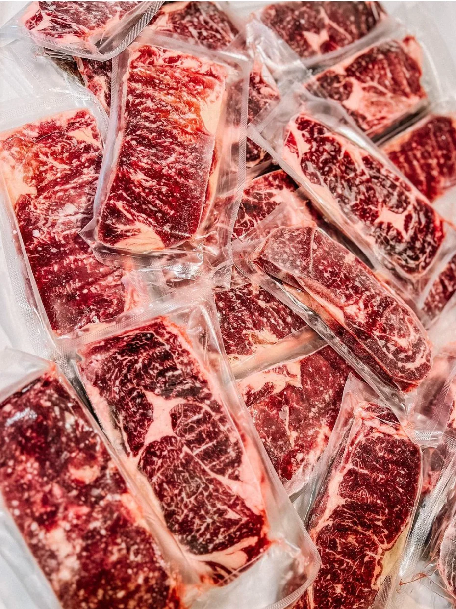 Premium marbled beef steaks vacuum-sealed for freshness