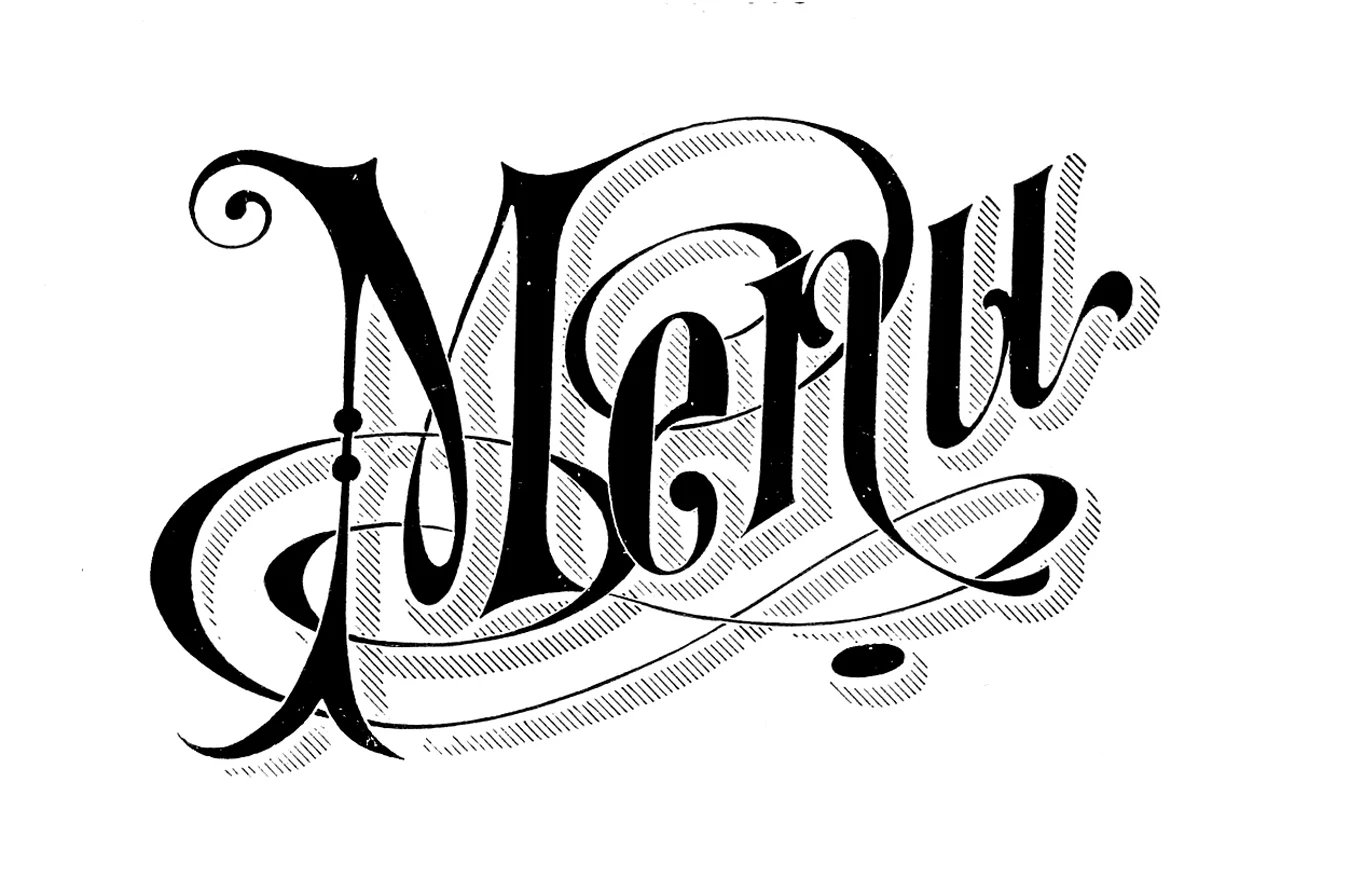 Elegant vintage menu design with ornate lettering