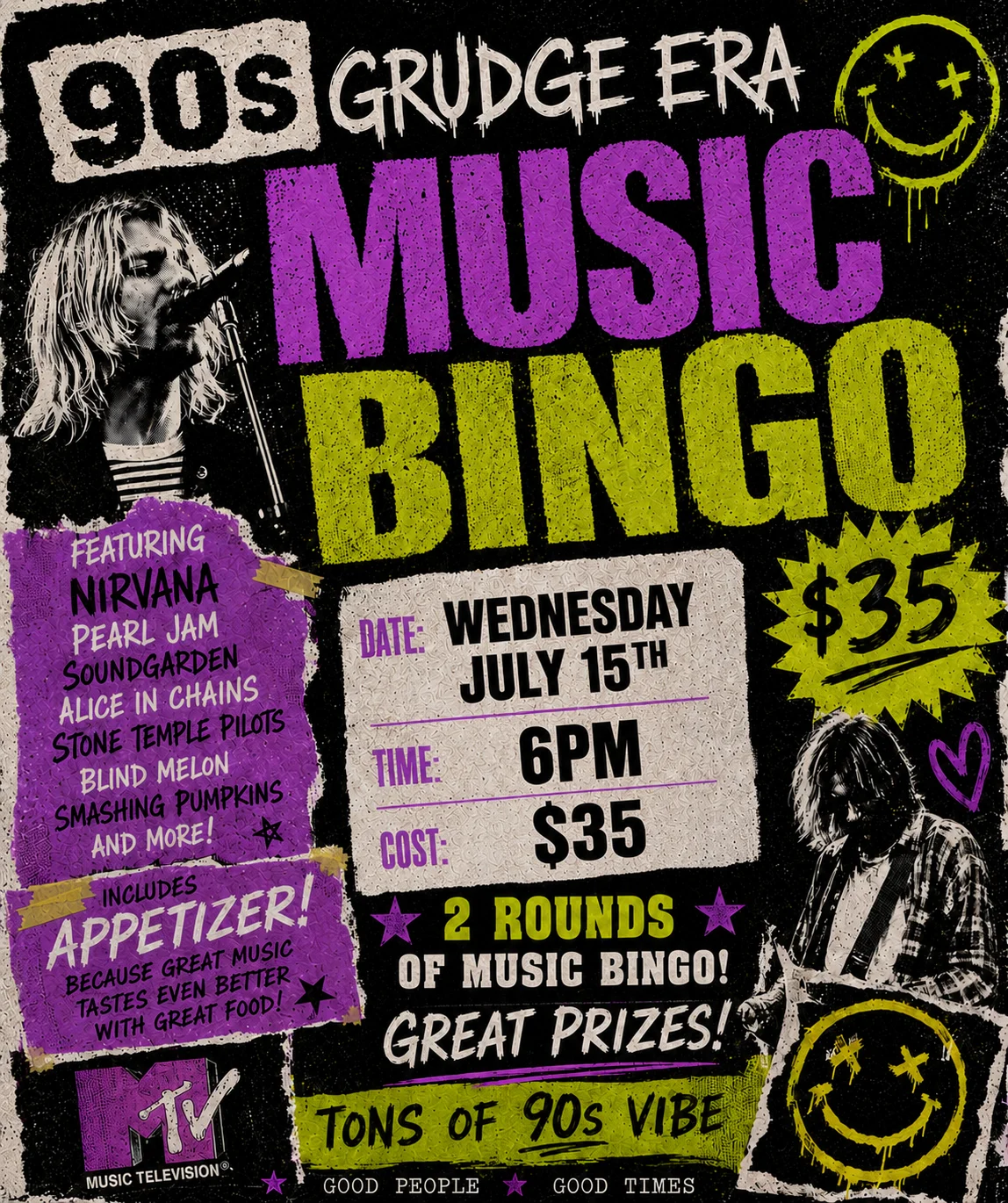 90s Grudge Music Dinner Bingo