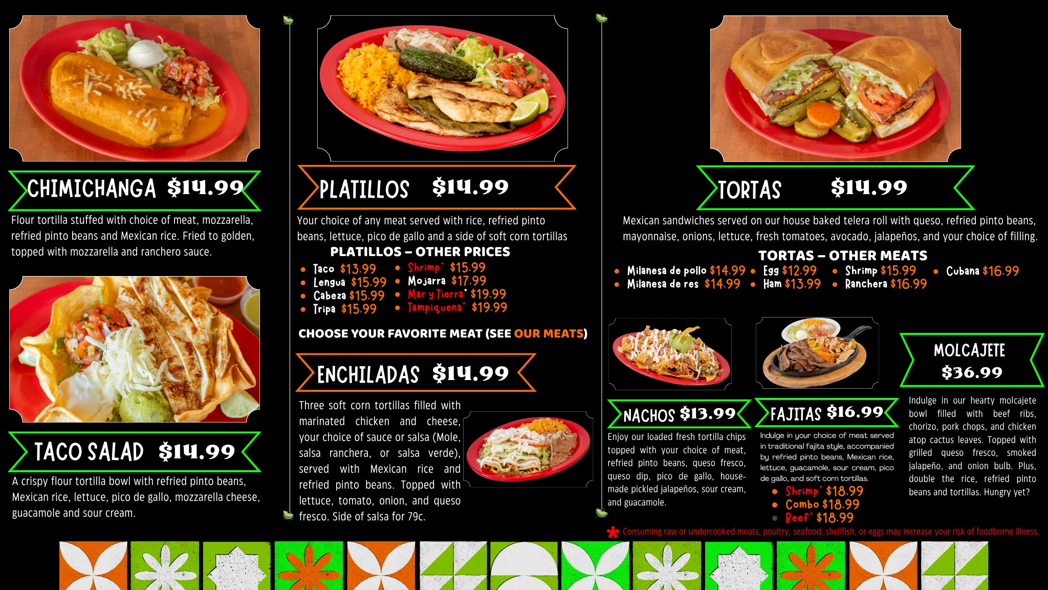Mexican platillos with assorted meats and sides