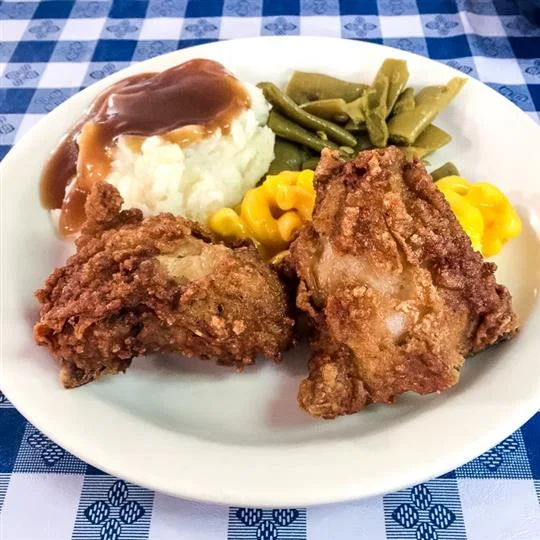 Chicken, mac & cheese, and mashed potatoes