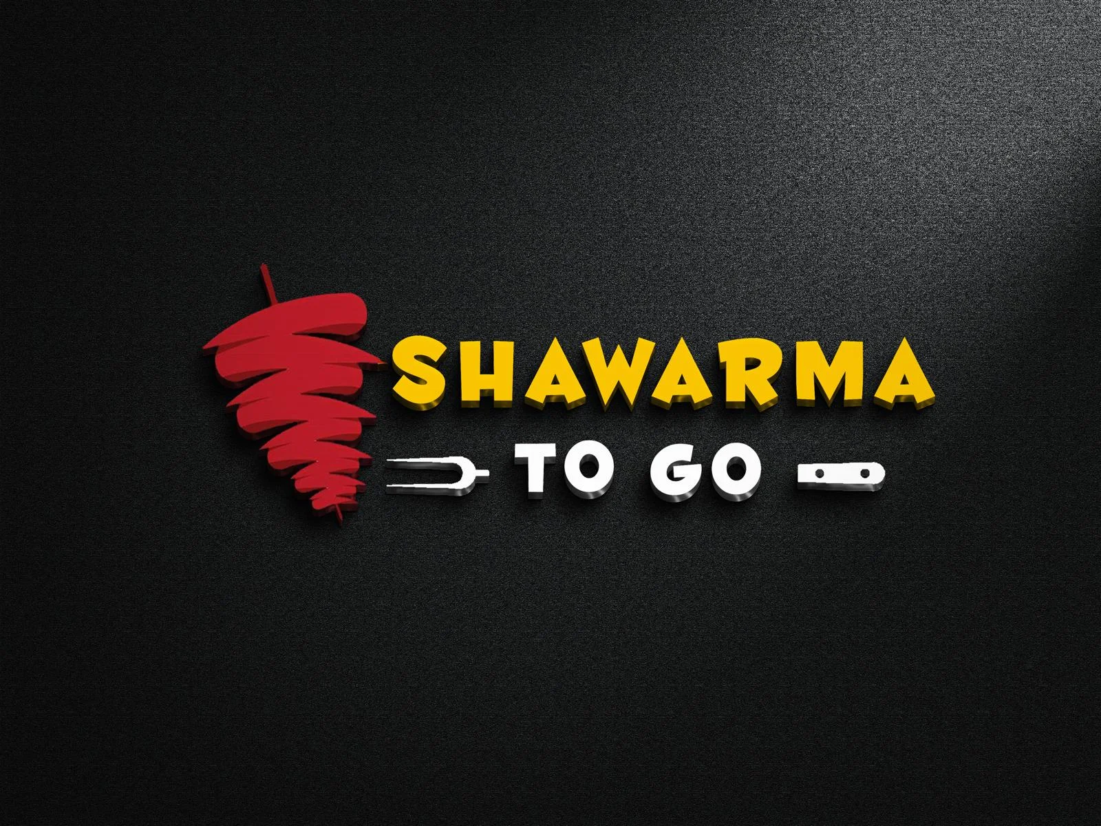 A stylized logo featuring a red shawarma silhouette and the text 'SHAWARMA TO GO' in vibrant yellow and white letters on a dark background.