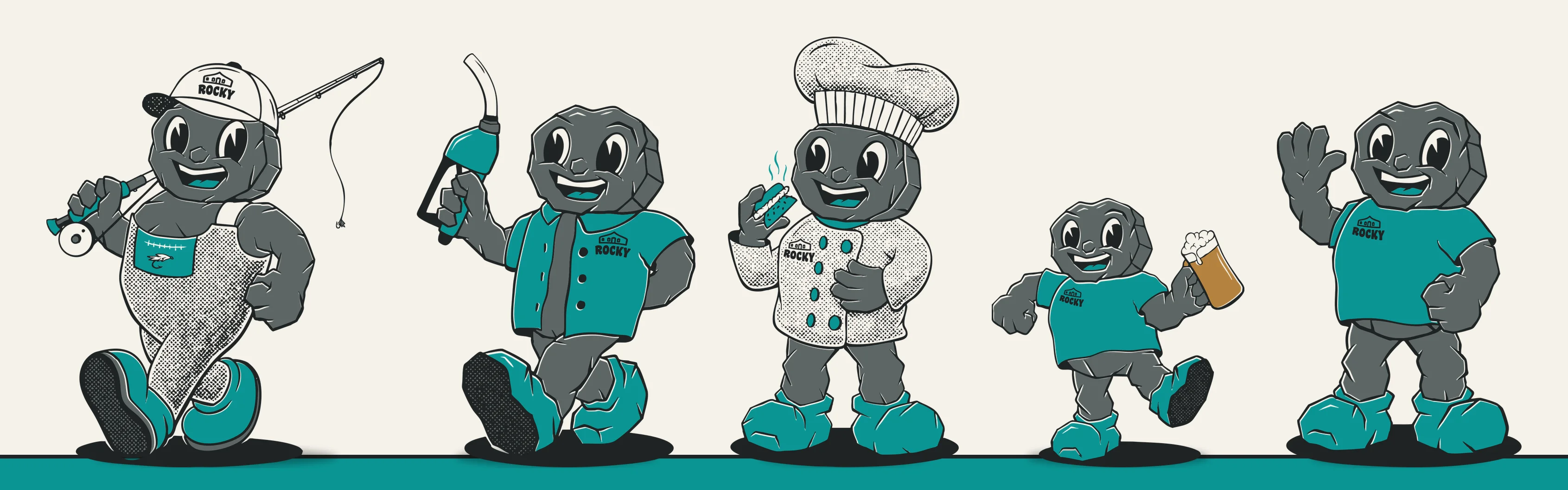 Cartoon character promoting a newsletter with fishing theme
