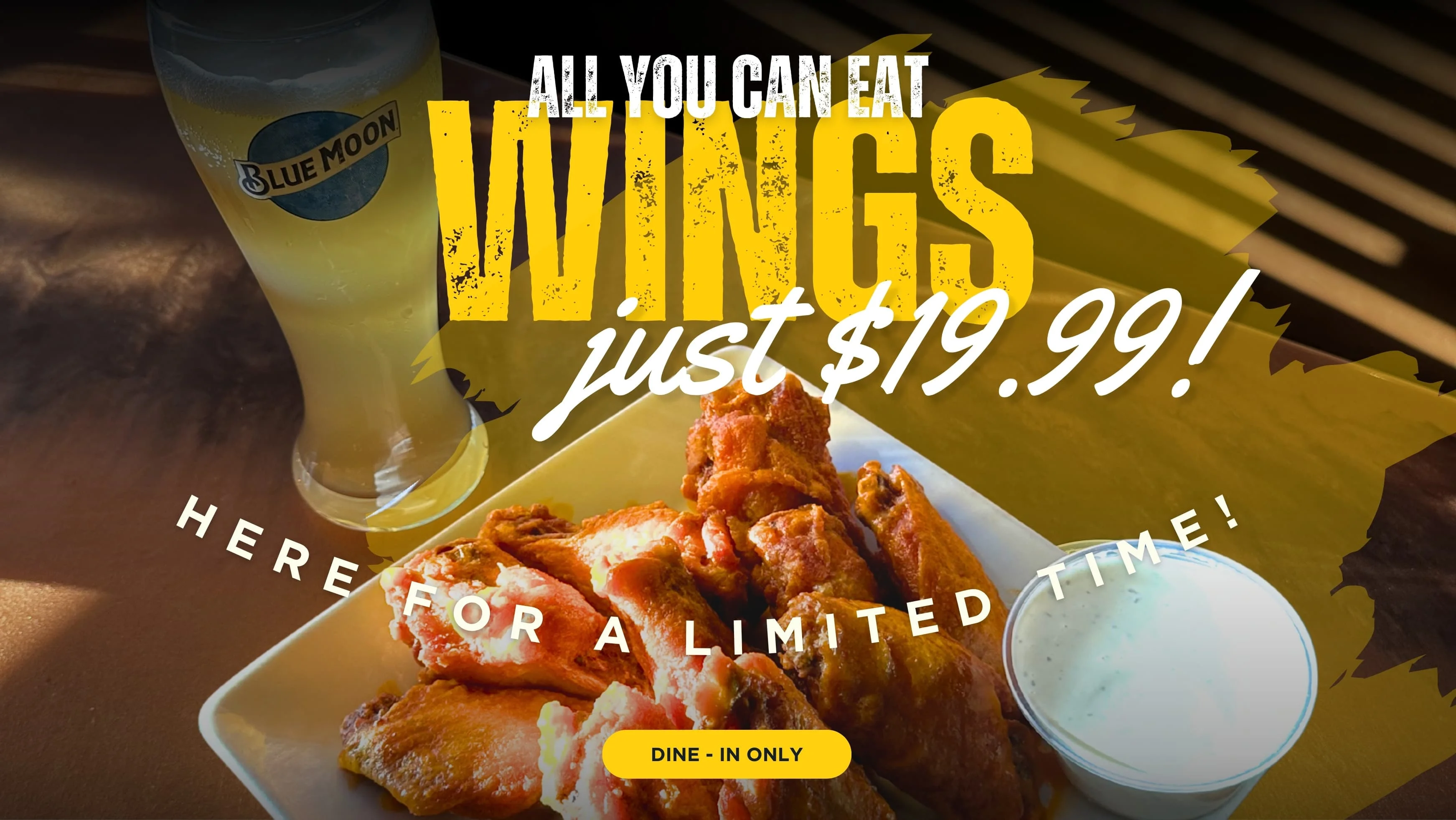 All-you-can-eat chicken wings special in a restaurant setting